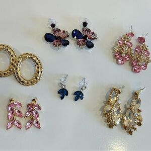 NWOT Elegant Gold and Pink Earrings Set (6 pairs) Costume Jewelry